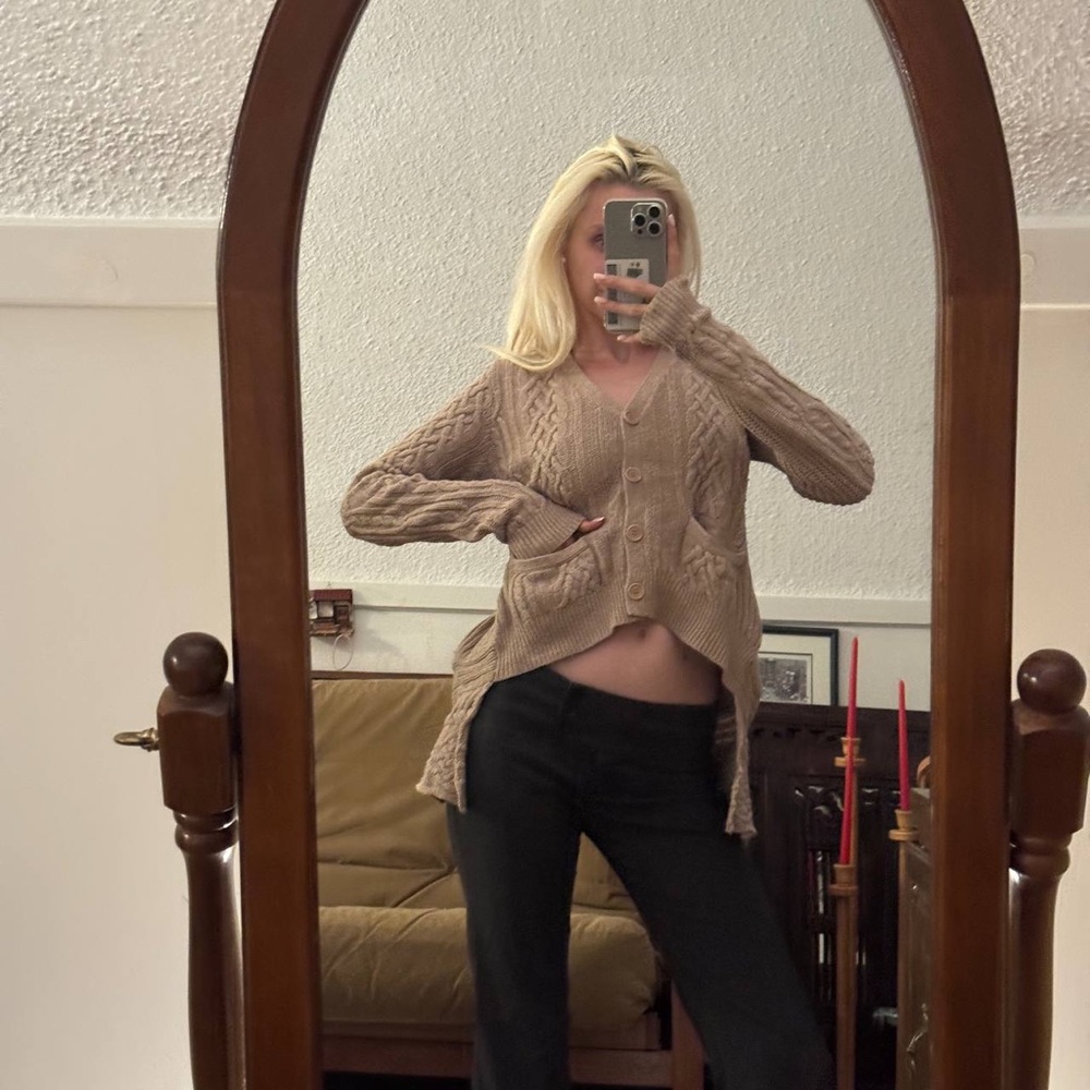 BCBGMaxAzria Beige Cable Knit Cardigan